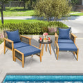 5 Piece Patio Furniture Set with Coffee Table and 2 Ottomans-Navy - Navy - Patio Conversation Sets