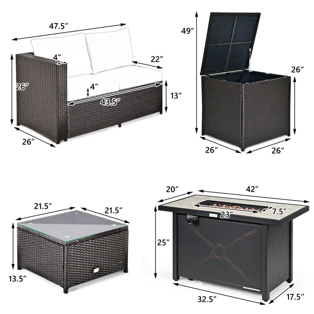 5-Piece Patio Furniture Set with Propane Fire Pit Table-Black - Black - Patio Conversation Sets