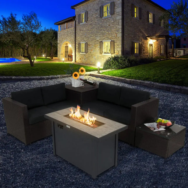 5-Piece Patio Furniture Set with Propane Fire Pit Table-Black - Black - Patio Conversation Sets