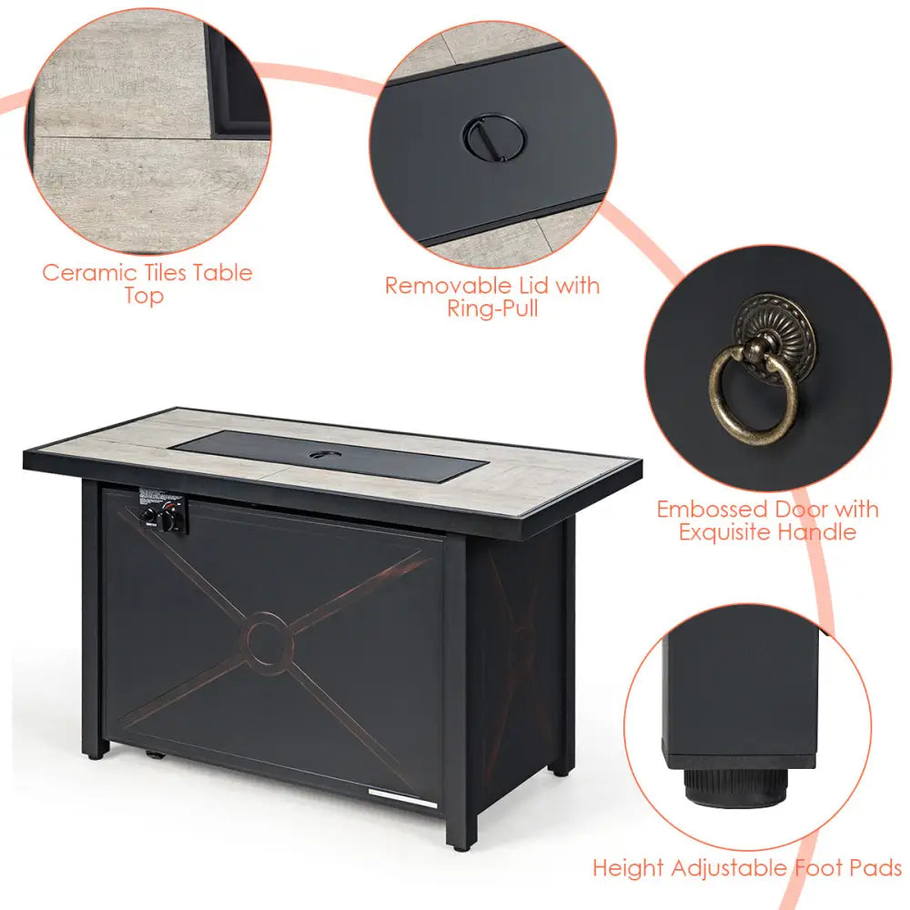 5-Piece Patio Furniture Set with Propane Fire Pit Table-Black - Black - Patio Conversation Sets