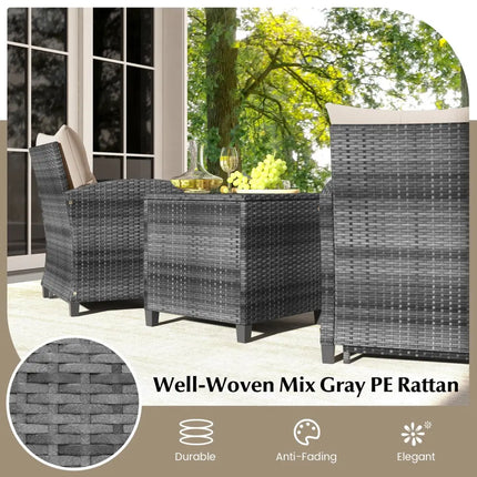 5 Piece Patio Rattan Furniture with 2 Ottomans and Tempered Glass Coffee Table-Beige - Beige - Patio Conversation Sets