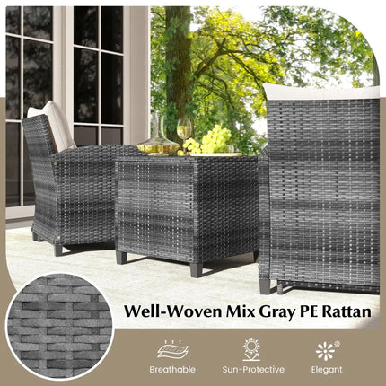 5 Piece Patio Rattan Furniture with 2 Ottomans and Tempered Glass Coffee Table-White - White - Patio Conversation Sets