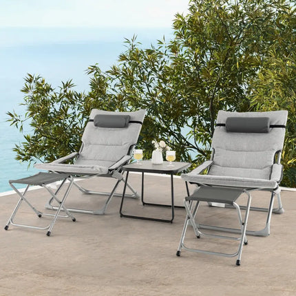 5-Piece Patio Sling Chair Set Folding Lounge Chairs with Footrests and Coffee Table-Gray - Gray - Patio Conversation