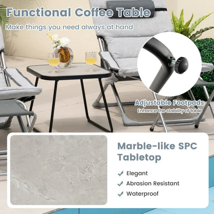 5-Piece Patio Sling Chair Set Folding Lounge Chairs with Footrests and Coffee Table-Gray - Gray - Patio Conversation