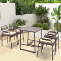 5 Piece Rattan Counter Set with 4 Stools and Polywood Bar Table-Brown - Brown - Patio Bar Furniture