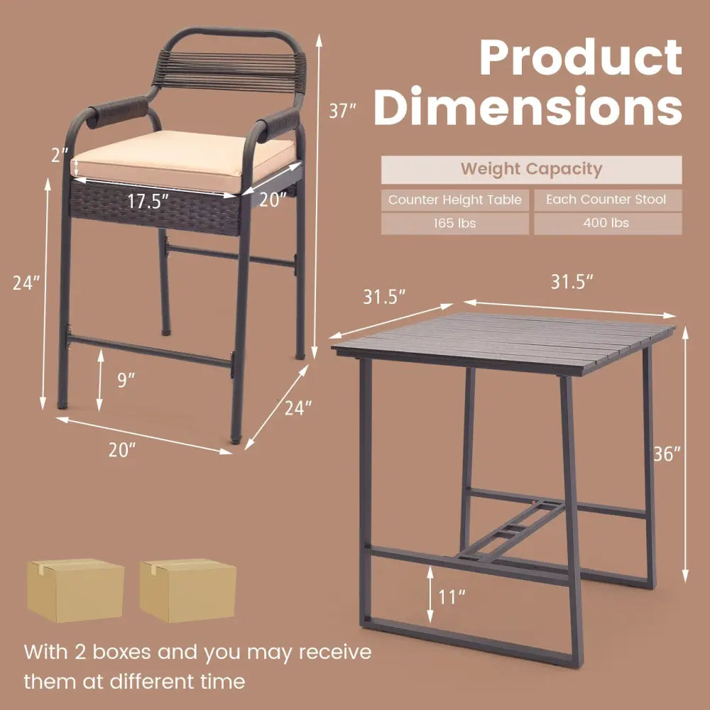 5 Piece Rattan Counter Set with 4 Stools and Polywood Bar Table-Brown - Brown - Patio Bar Furniture