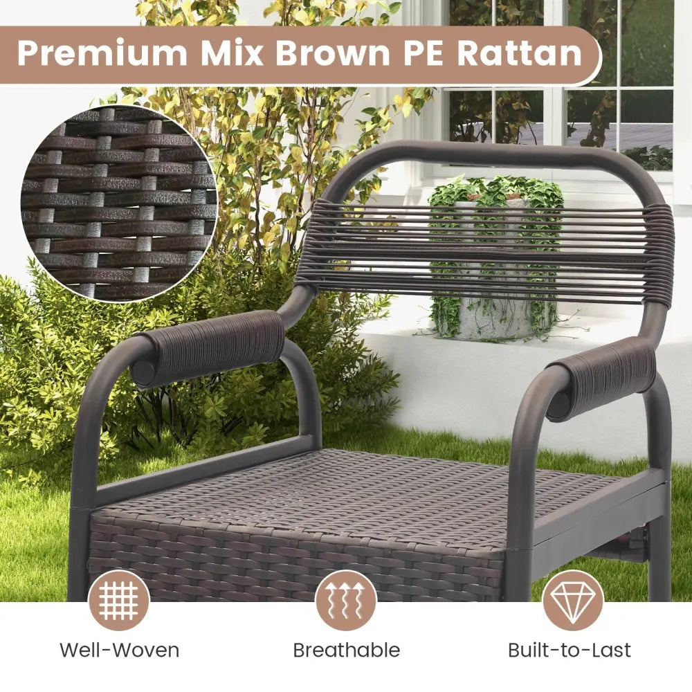5 Piece Rattan Counter Set with 4 Stools and Polywood Bar Table-Brown - Brown - Patio Bar Furniture