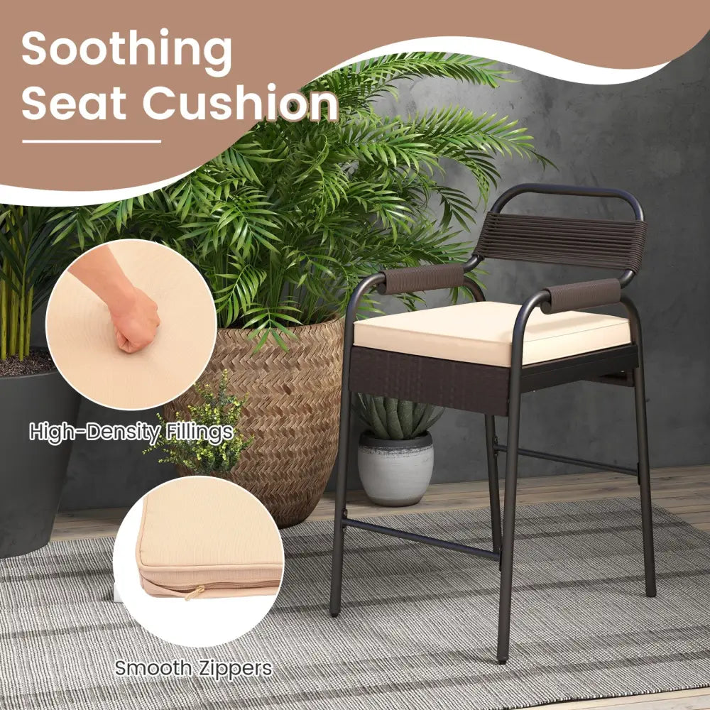 5 Piece Rattan Counter Set with 4 Stools and Polywood Bar Table-Brown - Brown - Patio Bar Furniture