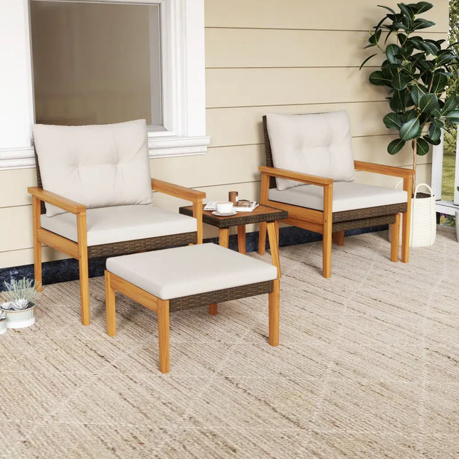5 Piece Rattan Furniture Set with Square Coffee Table-White - White - Patio Conversation Sets