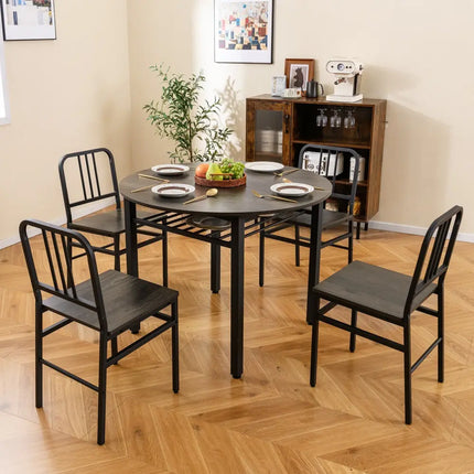 5-Piece Round Dining Table Set with Storage Shelf for Dining Room-Gray Costway