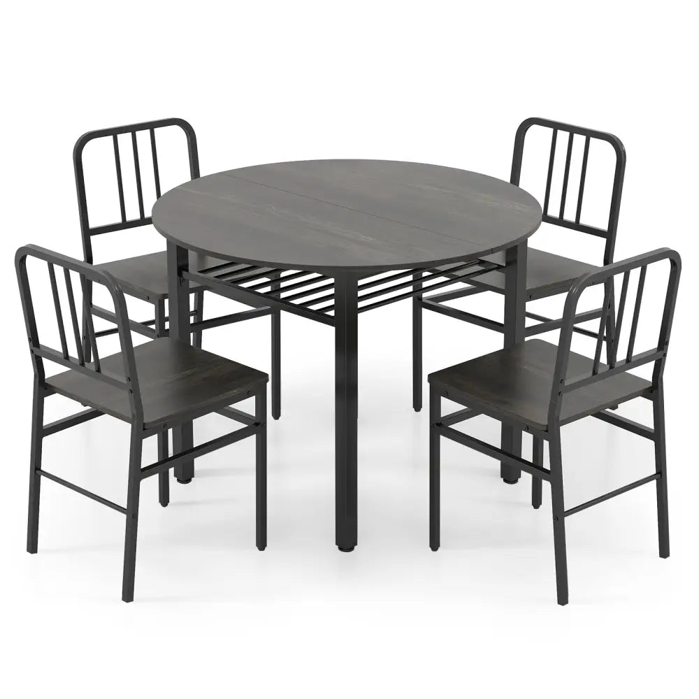 5-Piece Round Dining Table Set with Storage Shelf for Dining Room-Gray - Gray - Dining Room Sets