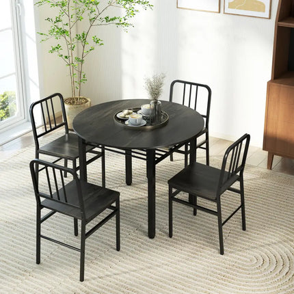 5-Piece Round Dining Table Set with Storage Shelf for Dining Room-Gray Costway