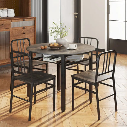 5-Piece Round Dining Table Set with Storage Shelf for Dining Room-Gray Costway