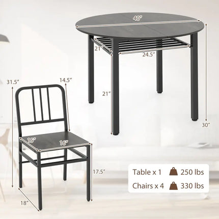 5-Piece Round Dining Table Set with Storage Shelf for Dining Room-Gray Costway