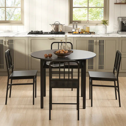 5-Piece Round Dining Table Set with Storage Shelf for Dining Room-Gray Costway
