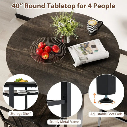 5-Piece Round Dining Table Set with Storage Shelf for Dining Room-Gray Costway
