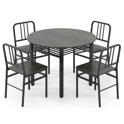 5-Piece Round Dining Table Set with Storage Shelf for Dining Room-Gray Costway