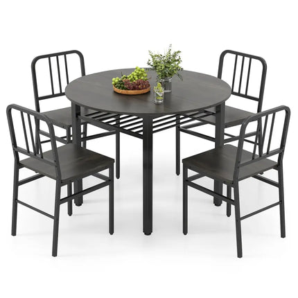 5-Piece Round Dining Table Set with Storage Shelf for Dining Room-Gray Costway