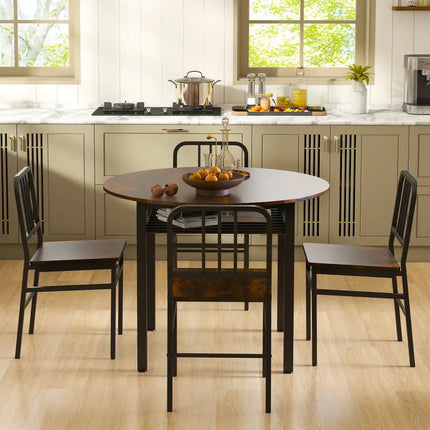 5-Piece Round Dining Table Set with Storage Shelf for Dining Room-Rustic Brown Costway