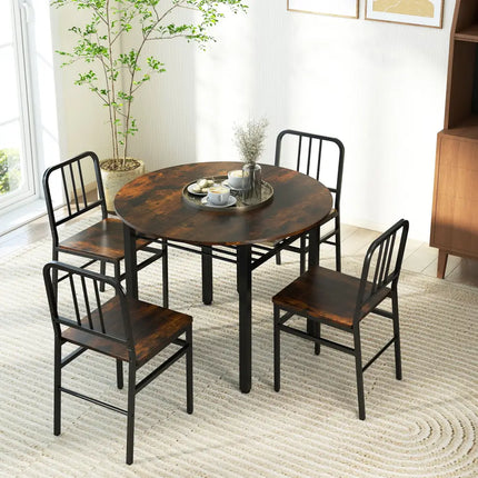 5-Piece Round Dining Table Set with Storage Shelf for Dining Room-Rustic Brown Costway