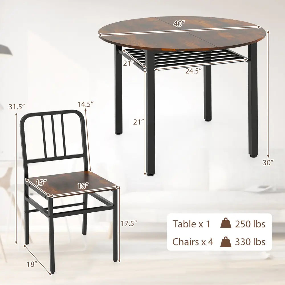 5-Piece Round Dining Table Set with Storage Shelf for Dining Room-Rustic Brown - Rustic Brown - Dining Room Sets