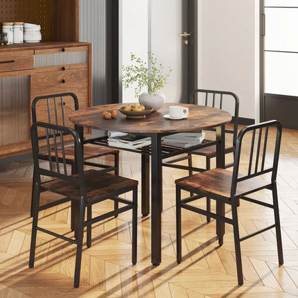5-Piece Round Dining Table Set with Storage Shelf for Dining Room-Rustic Brown Costway