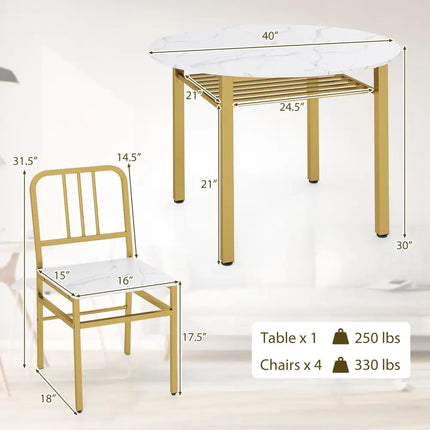 5-Piece Round Dining Table Set with Storage Shelf for Dining Room-White Costway