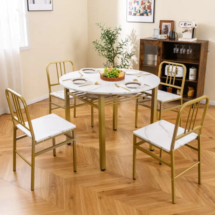 5-Piece Round Dining Table Set with Storage Shelf for Dining Room-White Costway