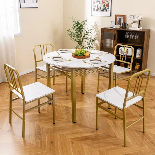 5-Piece Round Dining Table Set with Storage Shelf for Dining Room-White Costway