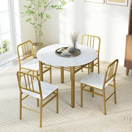 5-Piece Round Dining Table Set with Storage Shelf for Dining Room-White Costway