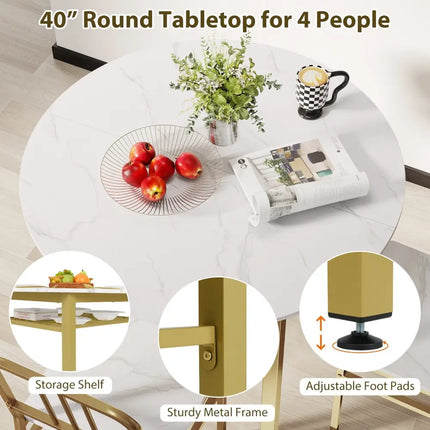 5-Piece Round Dining Table Set with Storage Shelf for Dining Room-White Costway