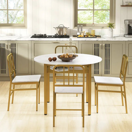 5-Piece Round Dining Table Set with Storage Shelf for Dining Room-White Costway