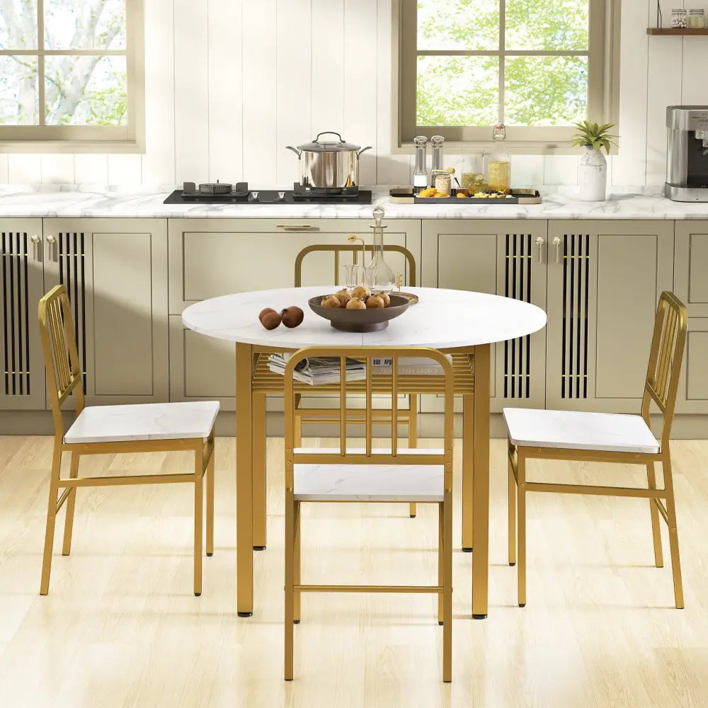 5-Piece Round Dining Table Set with Storage Shelf for Dining Room-White - White - Dining Room Sets