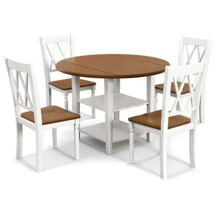 5 Piece Round Kitchen Dining Set with Drop Leaf Table Top Costway