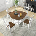 5 Piece Round Kitchen Dining Set with Drop Leaf Table Top - Walnut & Gray - Dining Room Sets