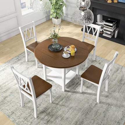 5 Piece Round Kitchen Dining Set with Drop Leaf Table Top Costway
