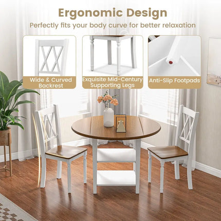 5 Piece Round Kitchen Dining Set with Drop Leaf Table Top Costway