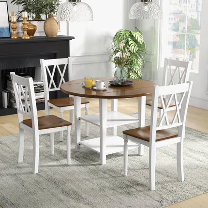 5 Piece Round Kitchen Dining Set with Drop Leaf Table Top Costway