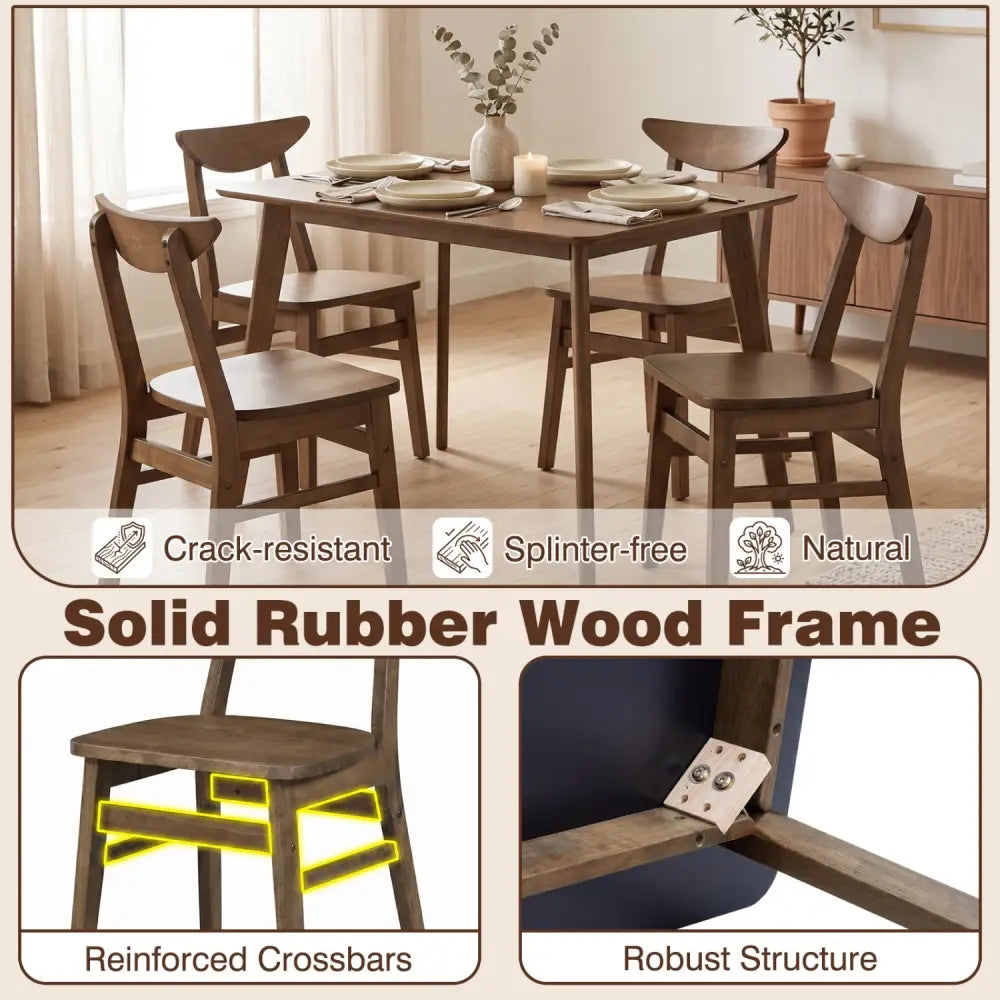 5-Piece Solid Wood Dining Table Set for Small Space-Walnut - Walnut - Dining Room Sets