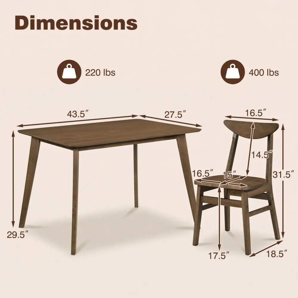 5-Piece Solid Wood Dining Table Set for Small Space-Walnut - Walnut - Dining Room Sets