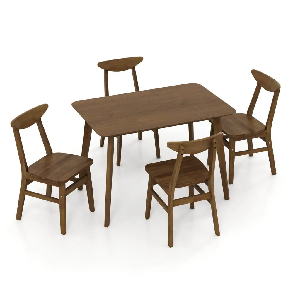 5-Piece Solid Wood Dining Table Set for Small Space-Walnut - Walnut - Dining Room Sets