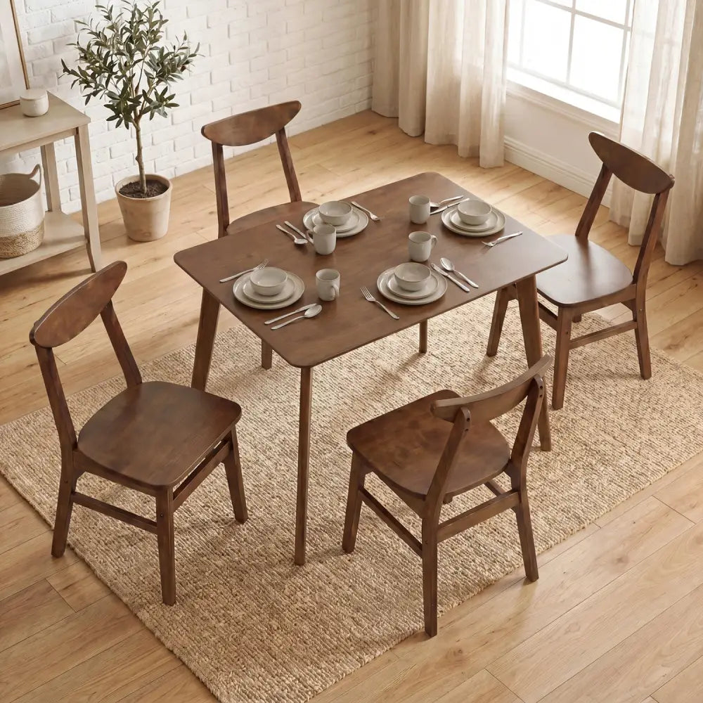 5-Piece Solid Wood Dining Table Set for Small Space-Walnut - Walnut - Dining Room Sets