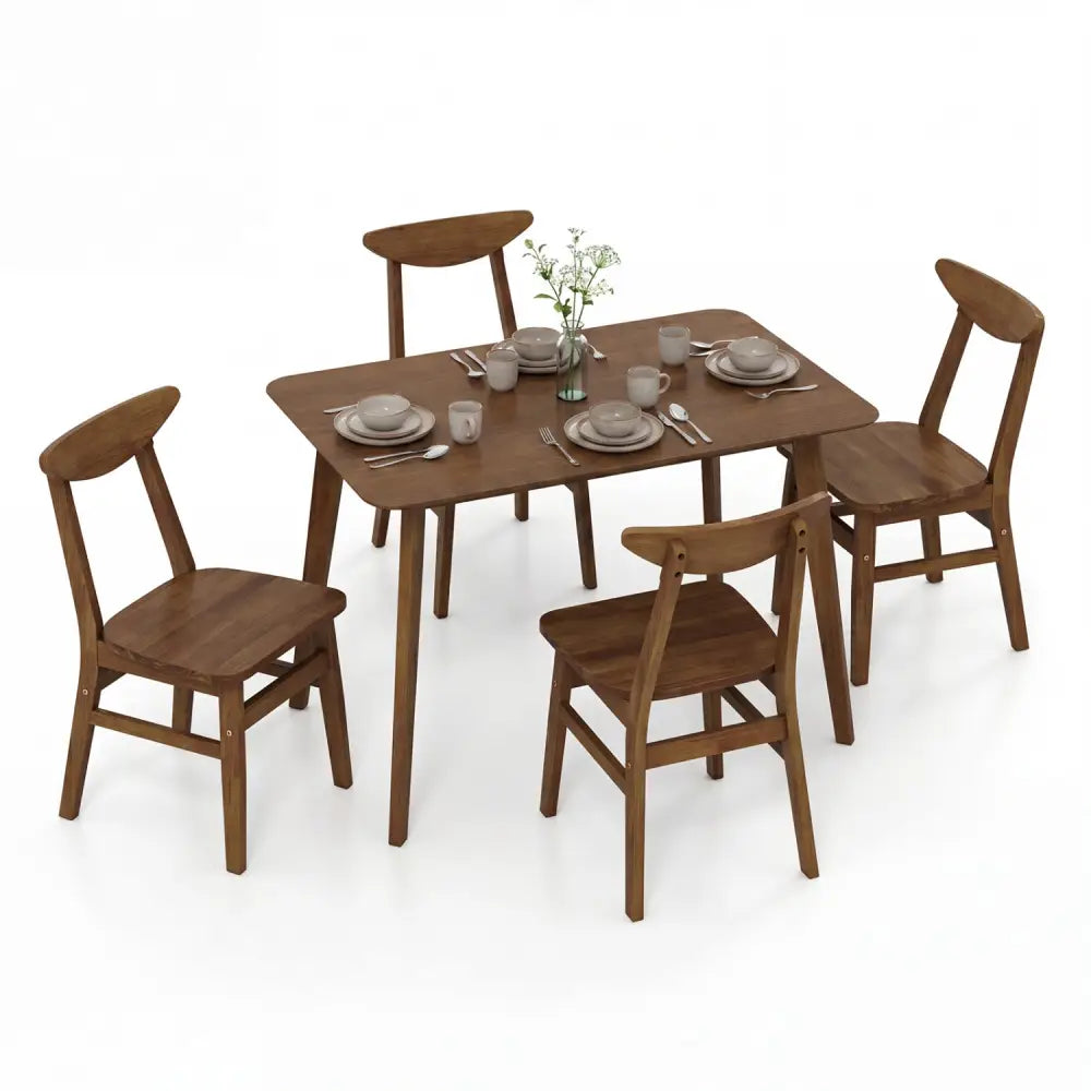 5-Piece Solid Wood Dining Table Set for Small Space-Walnut - Walnut - Dining Room Sets