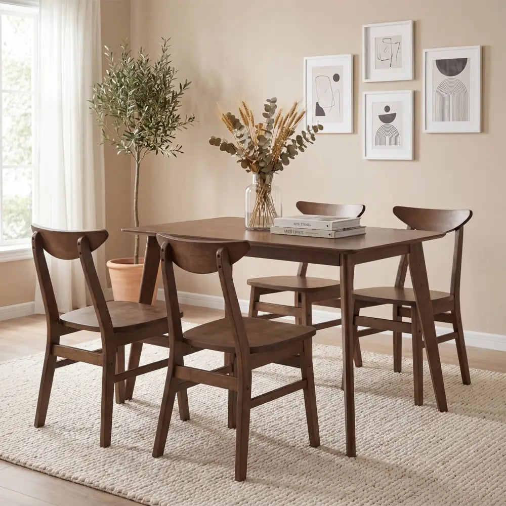 5-Piece Solid Wood Dining Table Set for Small Space-Walnut - Walnut - Dining Room Sets