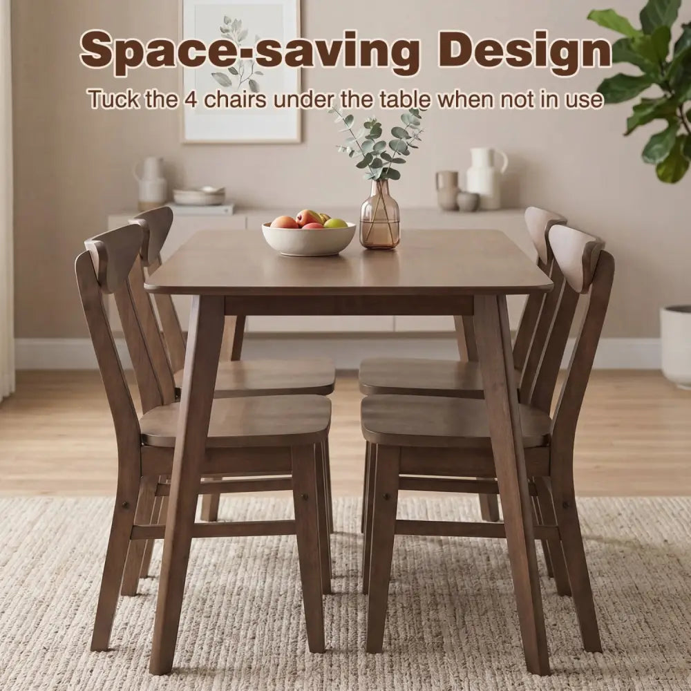 5-Piece Solid Wood Dining Table Set for Small Space-Walnut - Walnut - Dining Room Sets