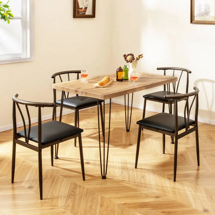 5-Piece Space-saving Dining Table Set Industrial Rectangular Kitchen Table and 4 Armless Chairs-Black Costway
