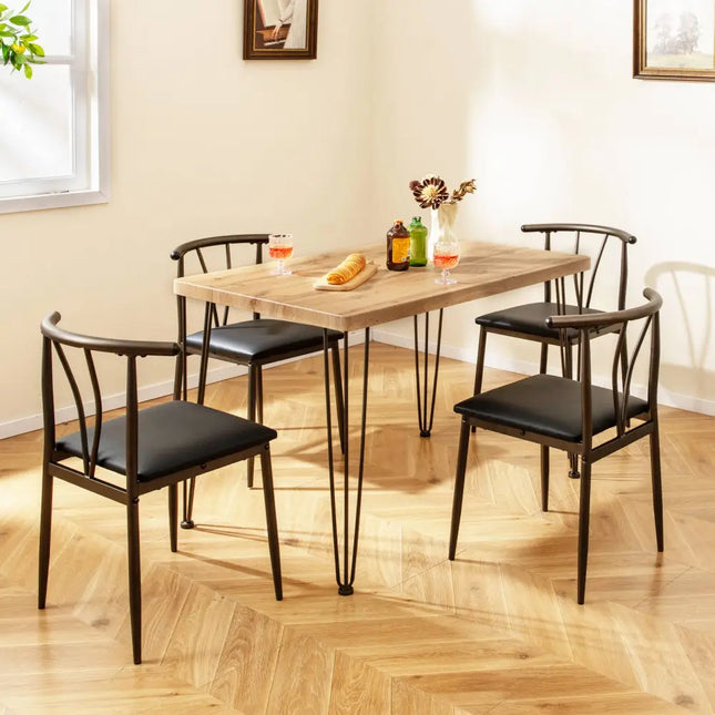 5-Piece Space-saving Dining Table Set Industrial Rectangular Kitchen Table and 4 Armless Chairs-Black Costway