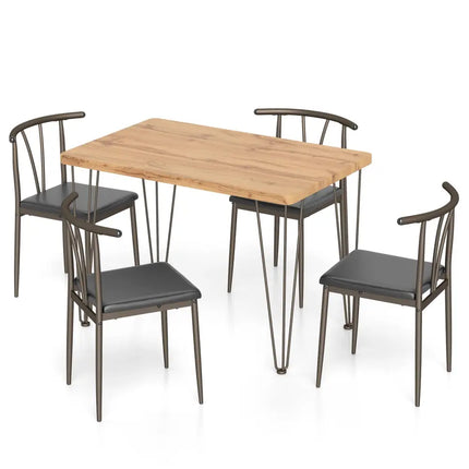 5-Piece Space-saving Dining Table Set Industrial Rectangular Kitchen Table and 4 Armless Chairs-Black Costway