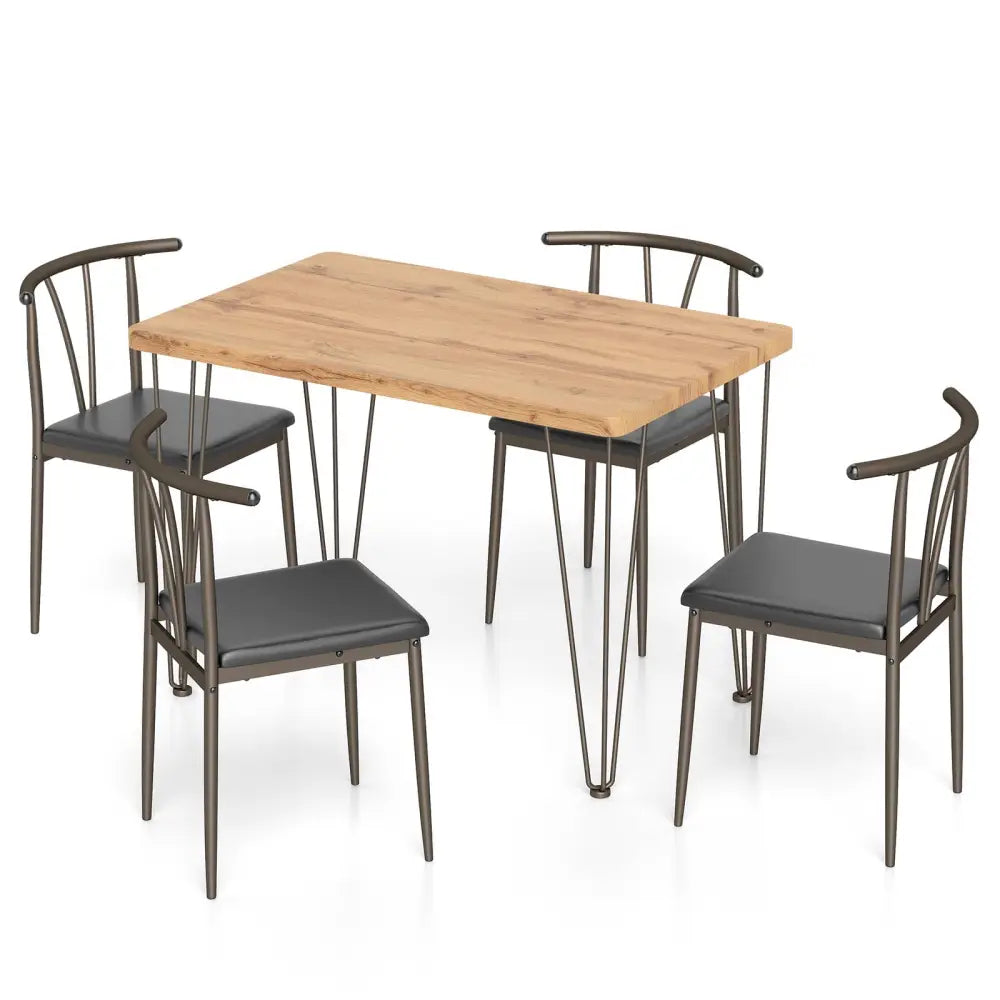 5-Piece Space-saving Dining Table Set Industrial Rectangular Kitchen Table and 4 Armless Chairs-Black Costway
