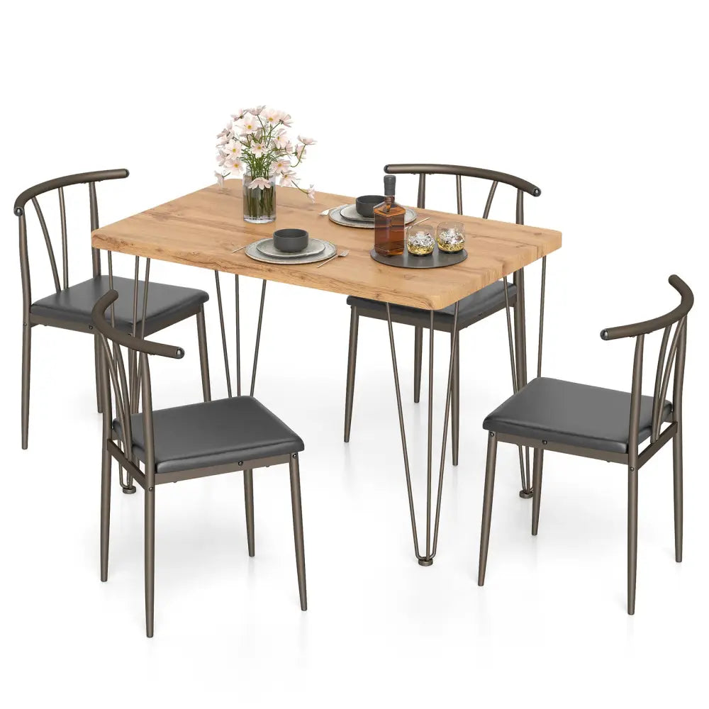 5-Piece Space-saving Dining Table Set Industrial Rectangular Kitchen Table and 4 Armless Chairs-Black Costway